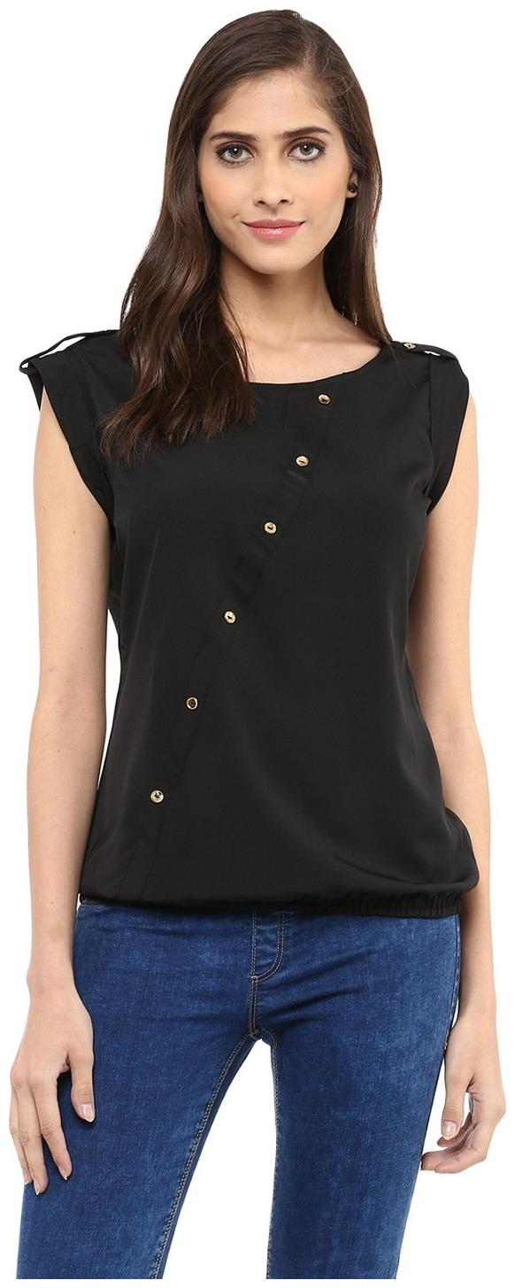 

Pannkh Women Solid Regular top - Black