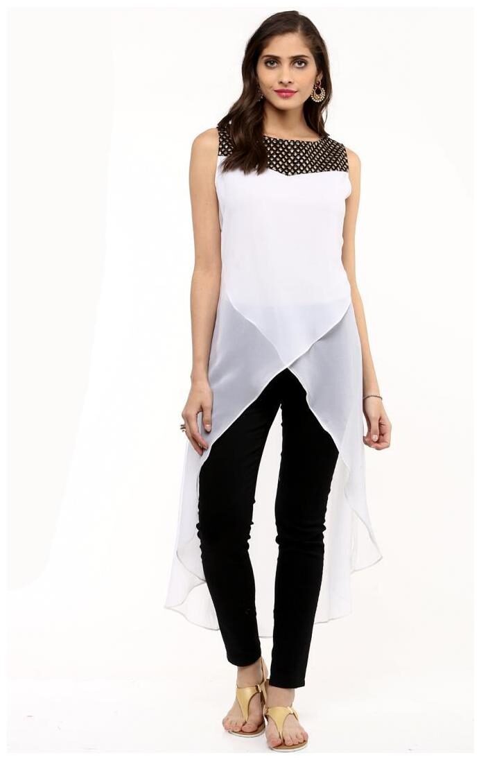 

Pannkh Women White Printed Regular Kurta