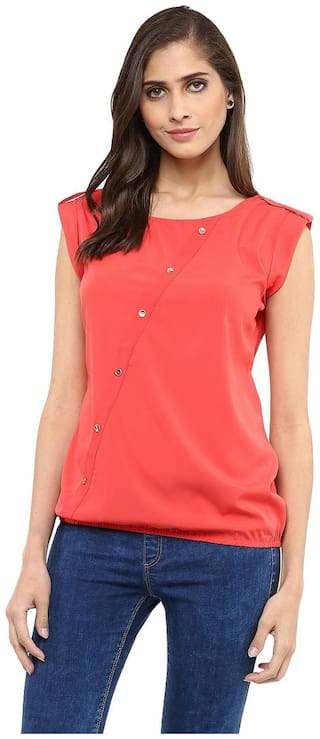 Pannkh Women Printed Regular top - Red