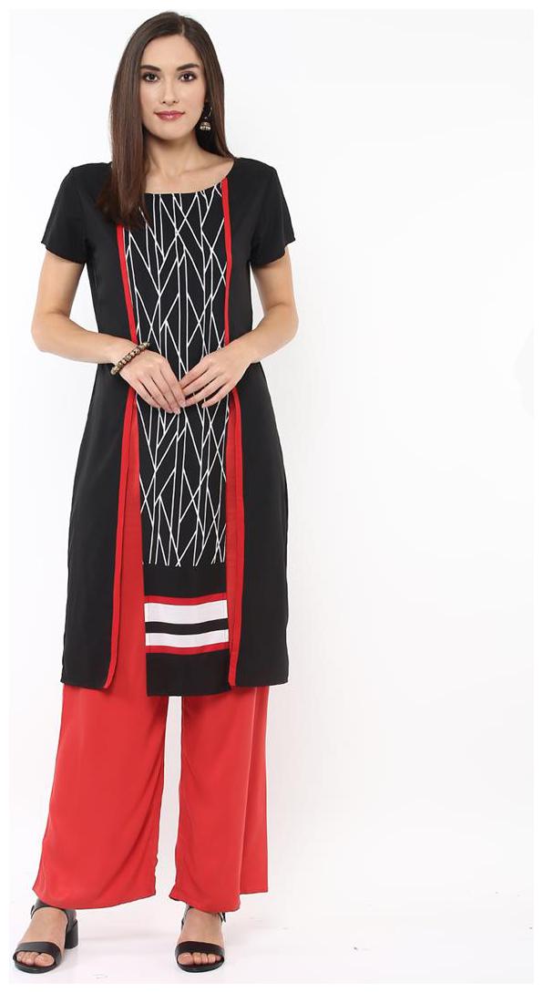 

Pannkh Women Black Printed Regular Kurti
