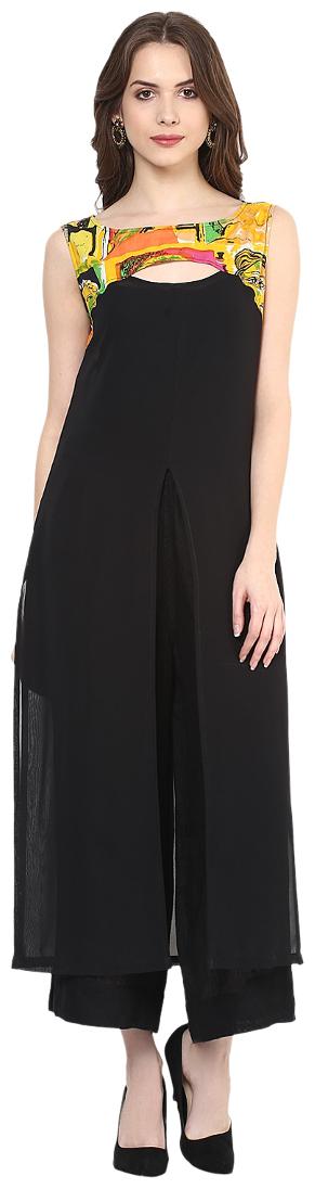 

Pannkh Women Black Solid Regular Kurta