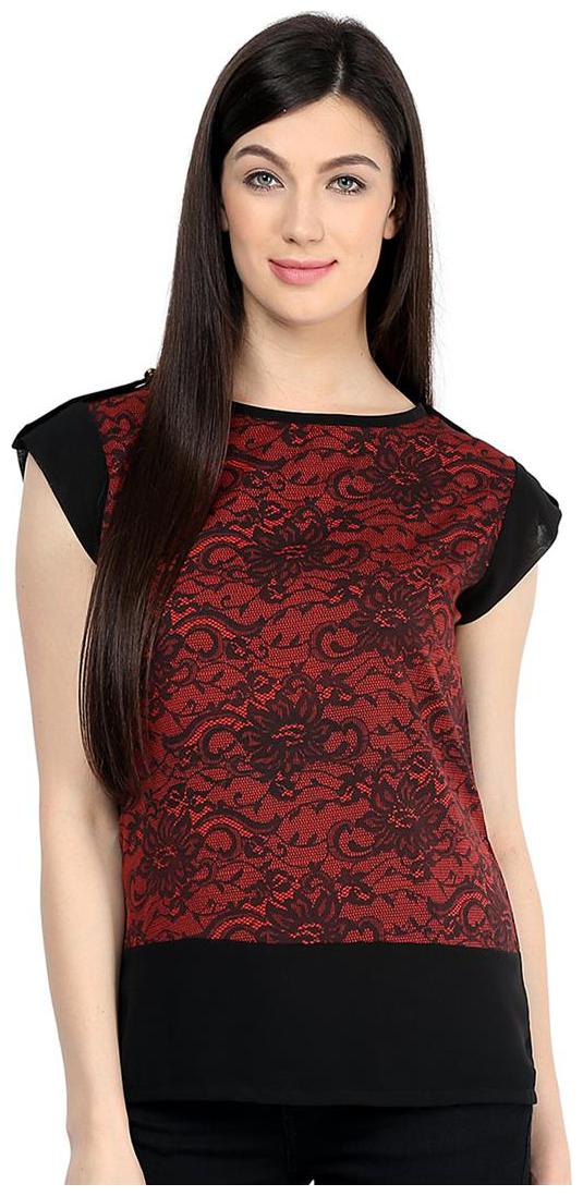 

Pannkh Red Printed Button Tab Top