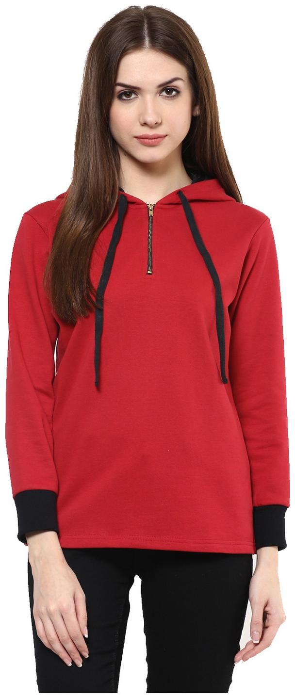 

Pannkh Women Floral Hoodie - Red
