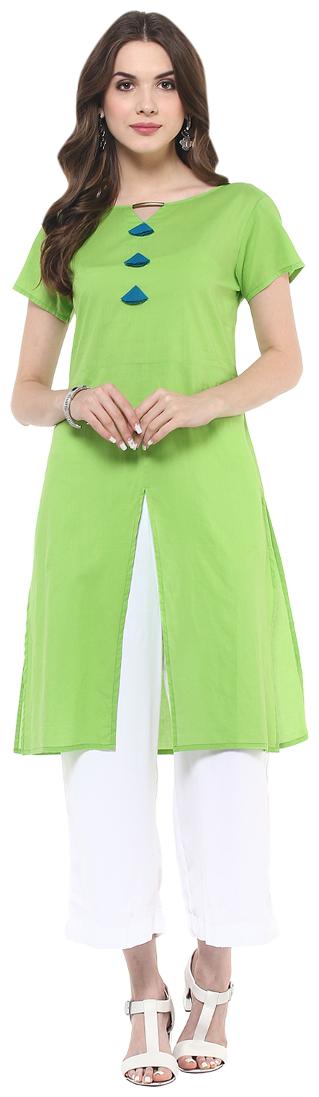 

Pannkh Women Green Solid Straight Kurti