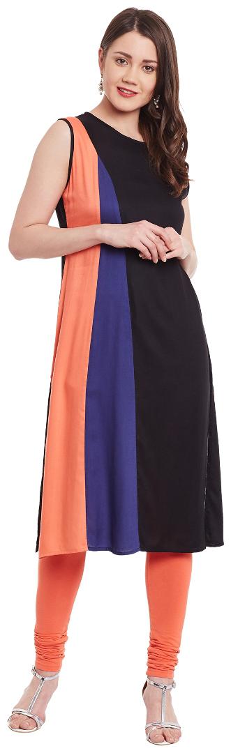 

Pannkh Women Black Printed Regular Kurta