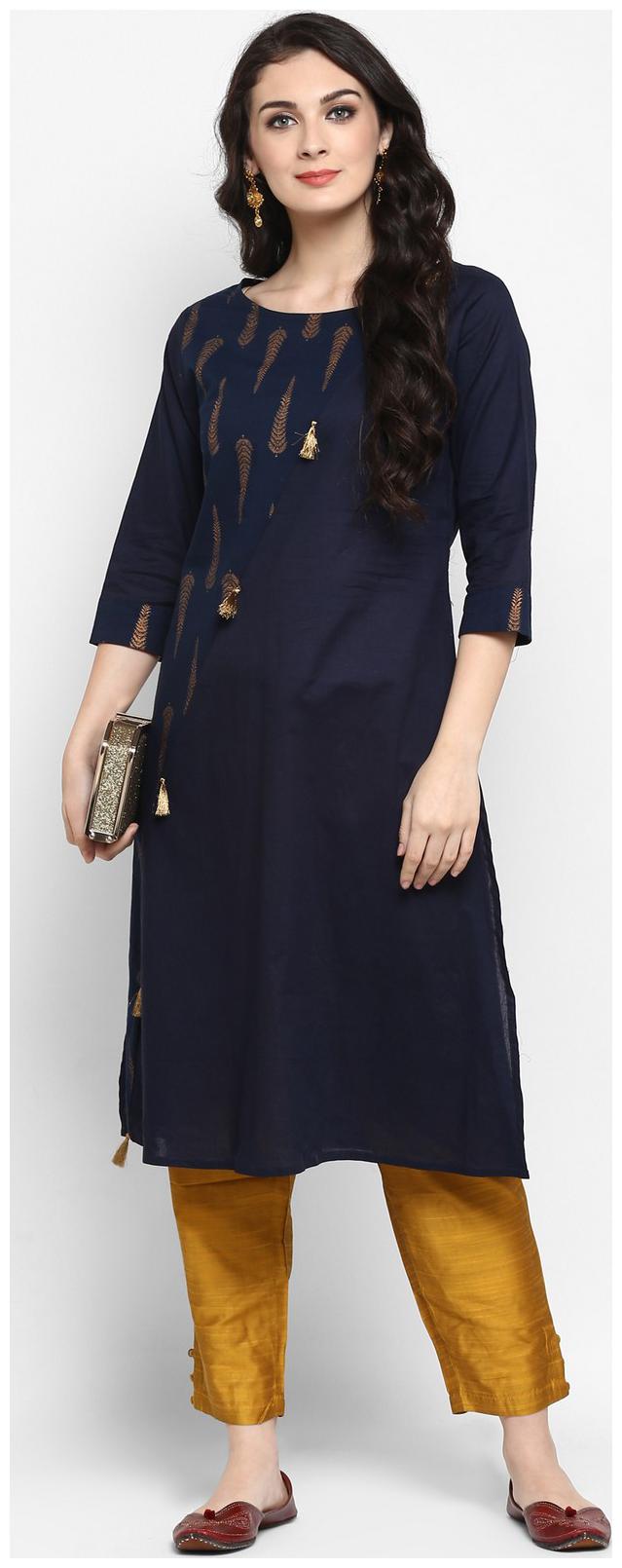 

Pannkh Women Blue Printed Regular Kurta