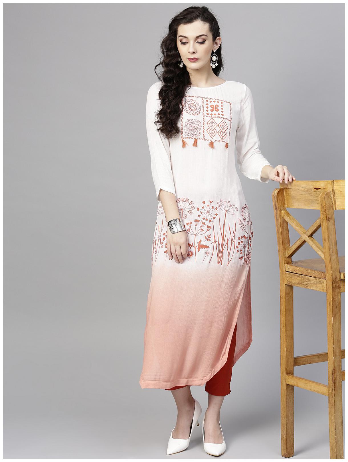 

Pannkh Women White Printed Regular Kurta