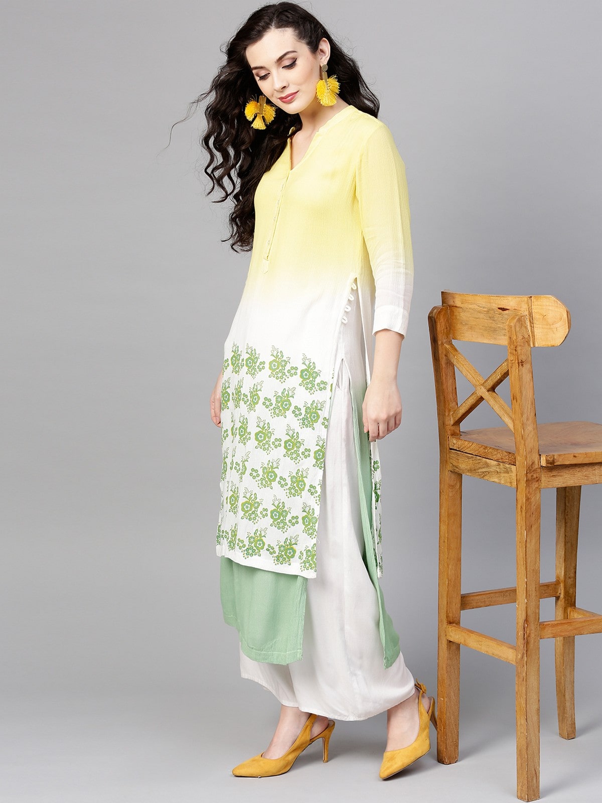 

Pannkh Women White Printed Layered Kurta