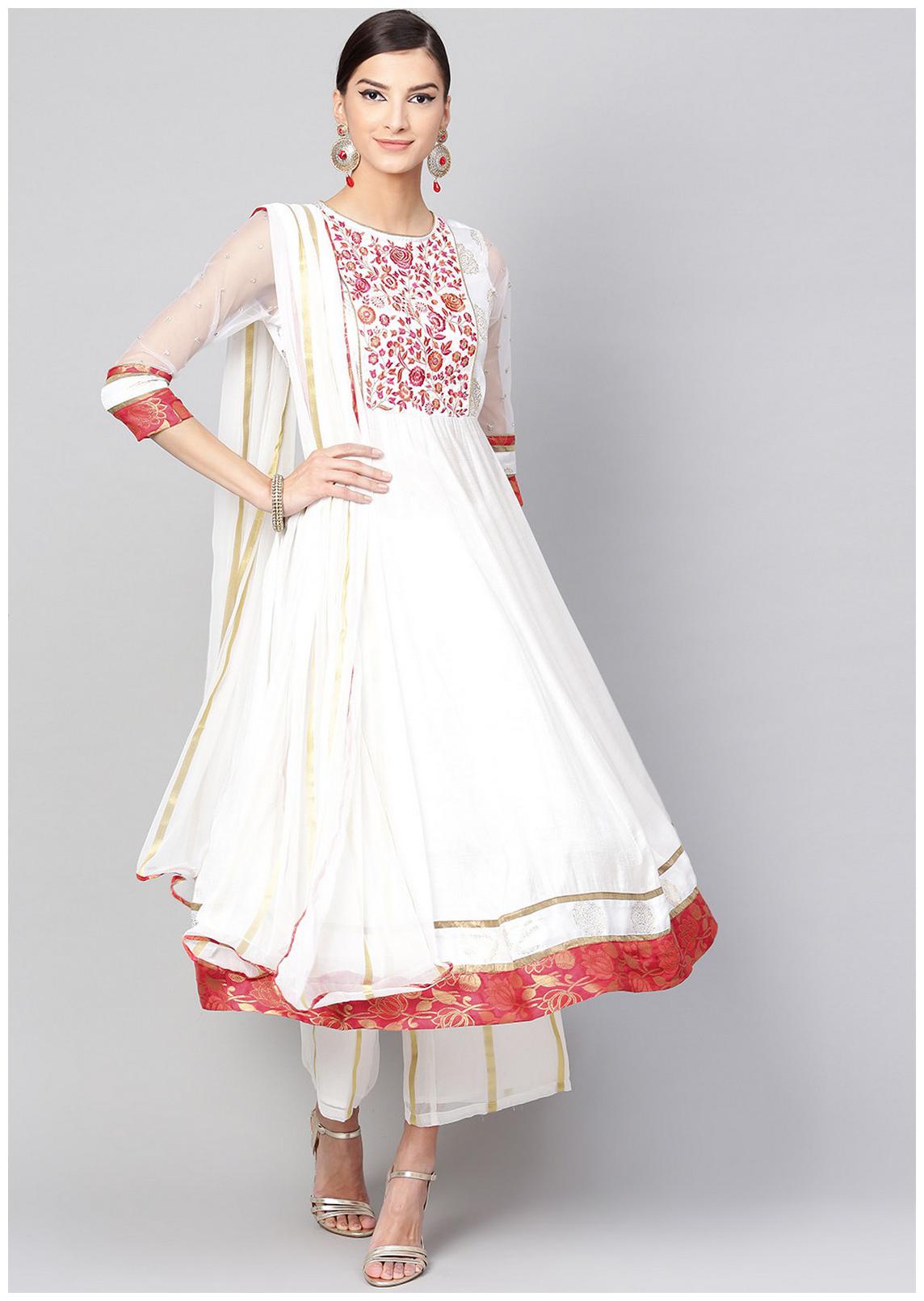 

Pannkh Women s Anarkali Embroidered Kurta With Palazzo And Dupatta
