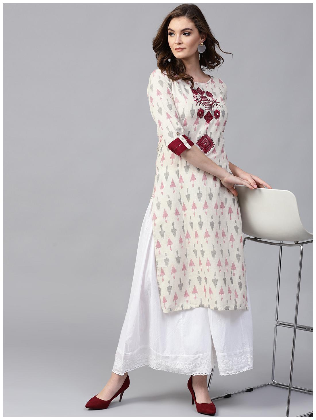 

Pannkh Women Off White Printed Regular Kurta