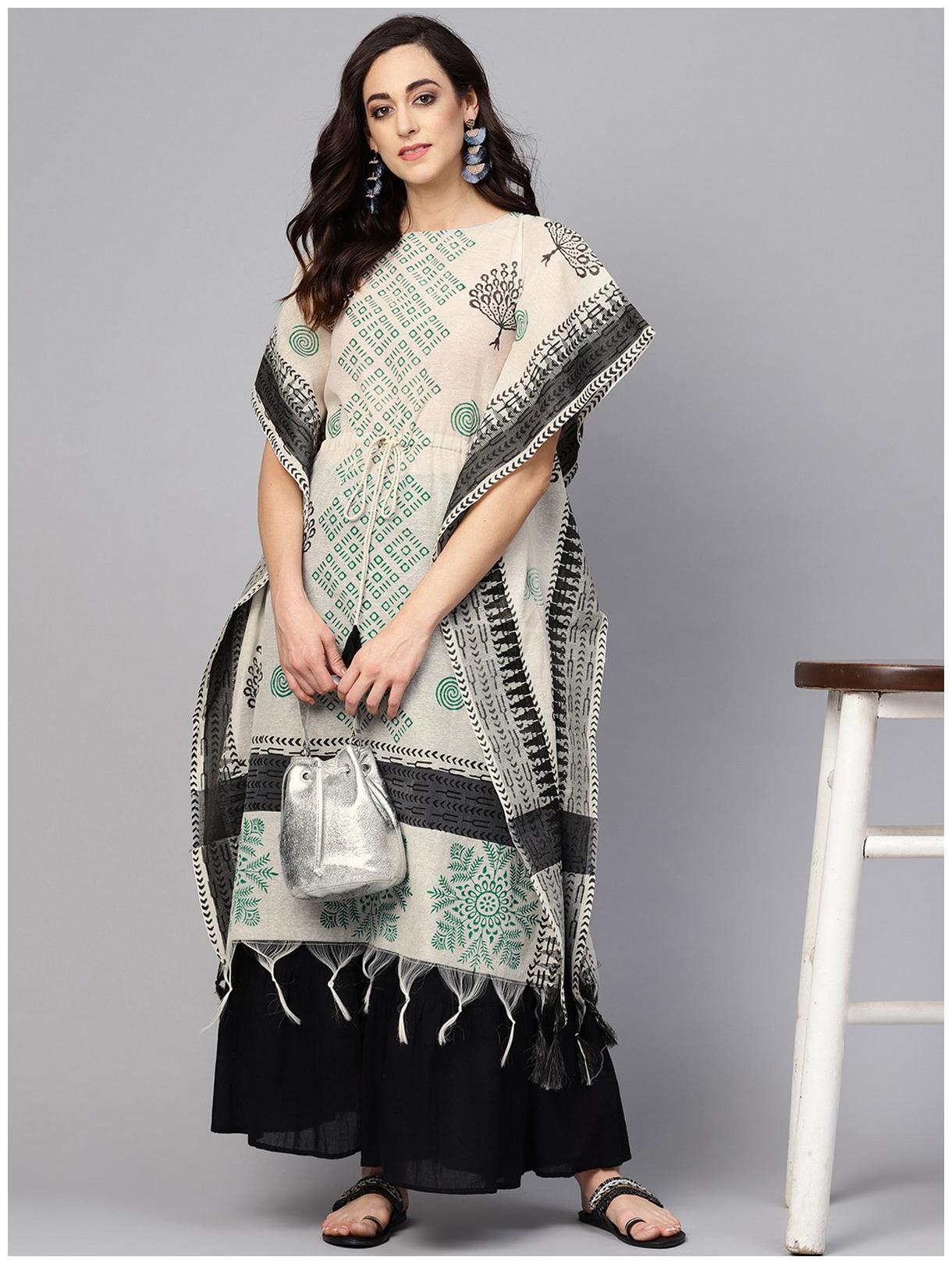 

Pannkh Women White Printed Layered Kurta