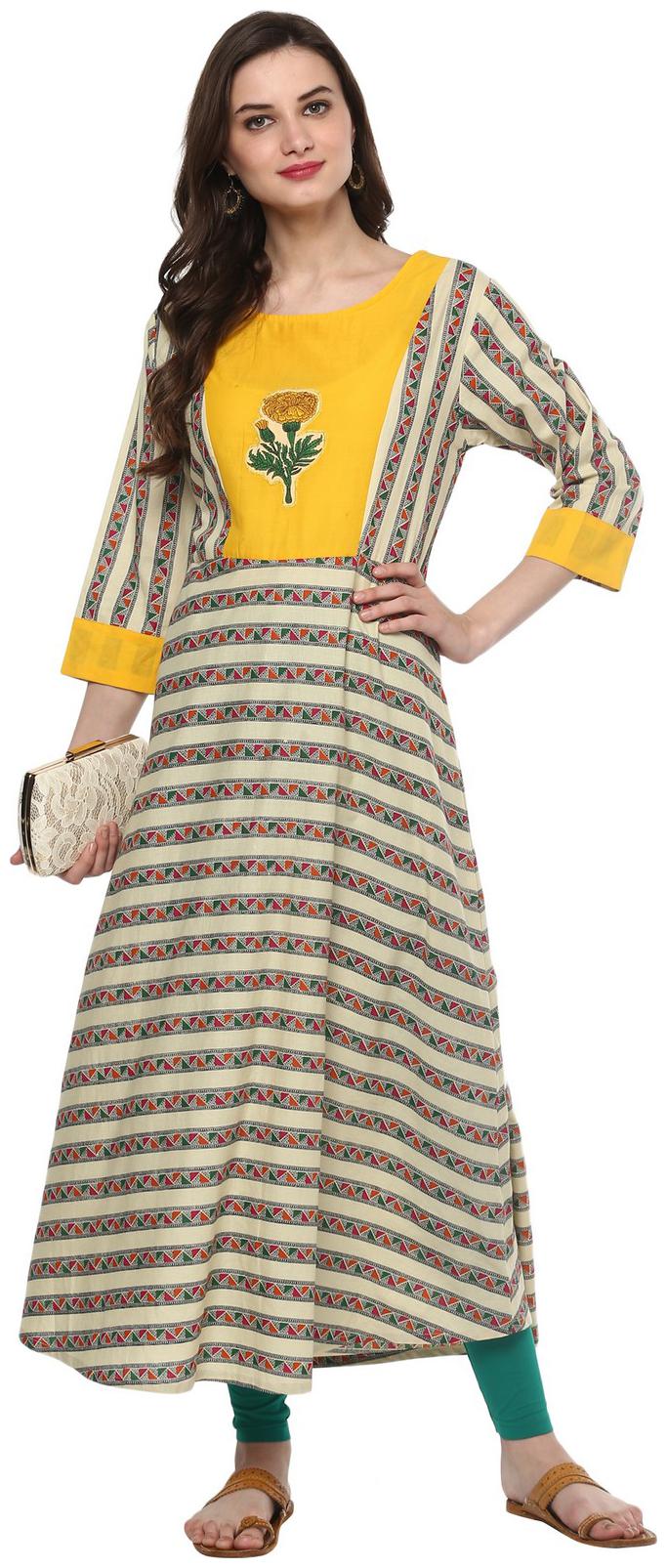 

Pannkh Women Yellow Floral Regular Kurta