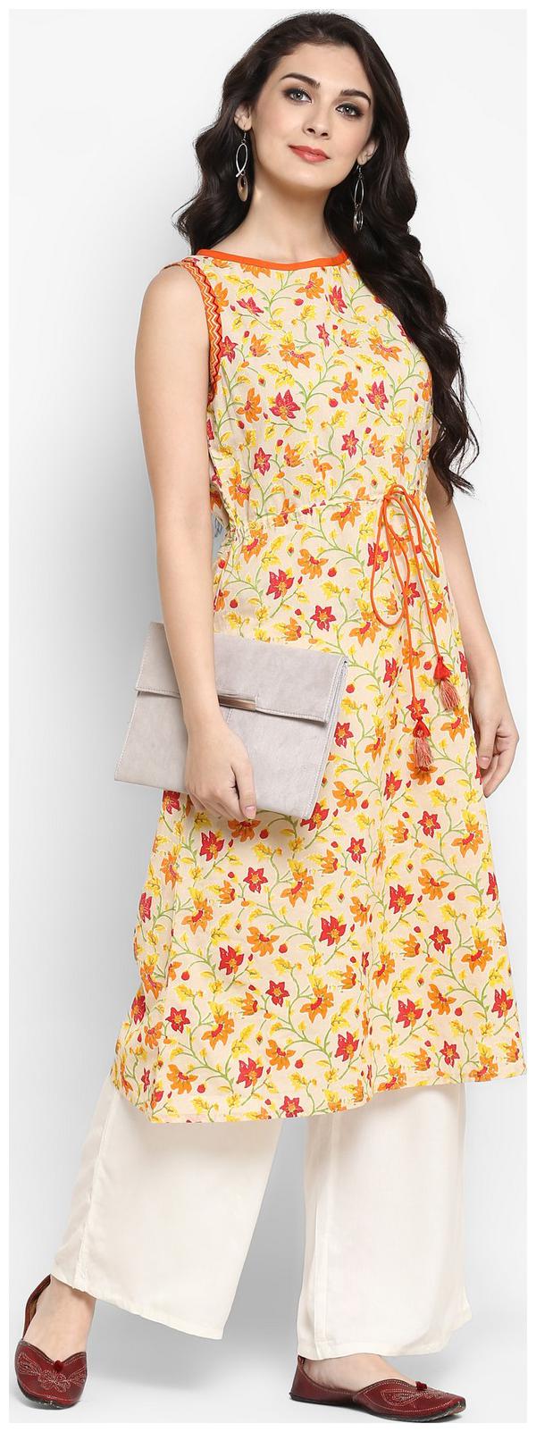 

Pannkh Women Beige Printed Regular Kurta