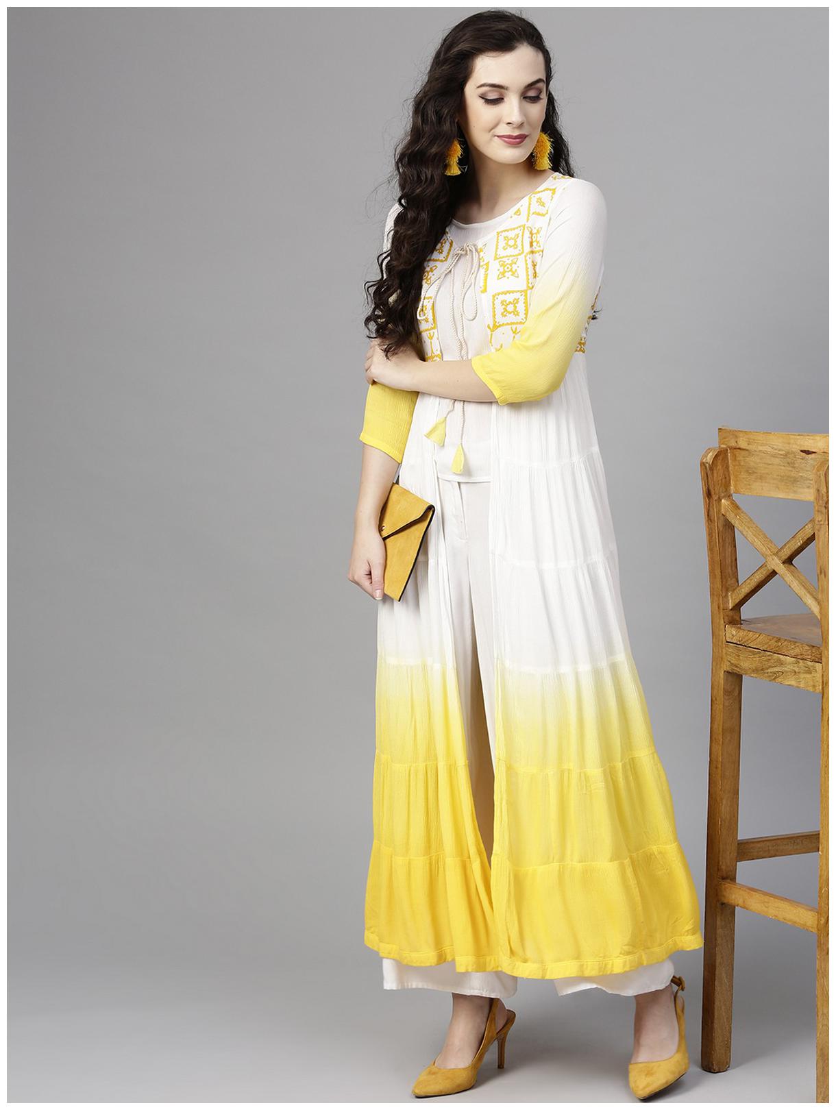 

Pannkh Women White Printed Anarkali Kurta