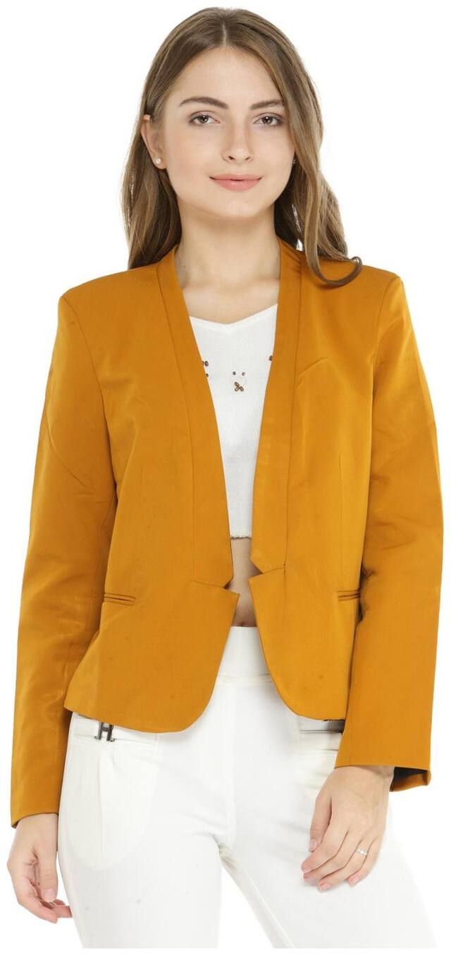 Pannkh Women Solid Regular FIt Blazer - Yellow