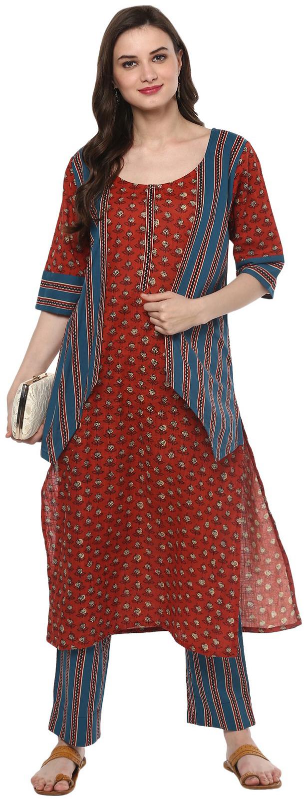 

Pannkh Women Maroon Printed Regular Kurta