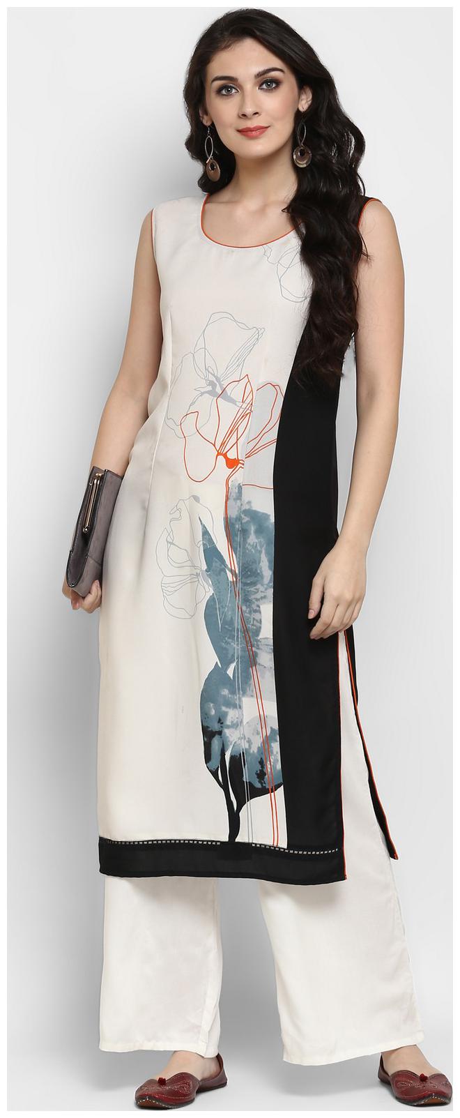 

Pannkh Women s Sleeveless Floral Placement Printed Kurta