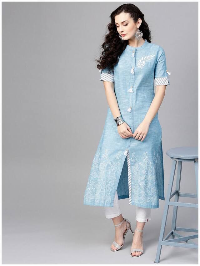 Pannkh Women Blue Printed Regular Kurta