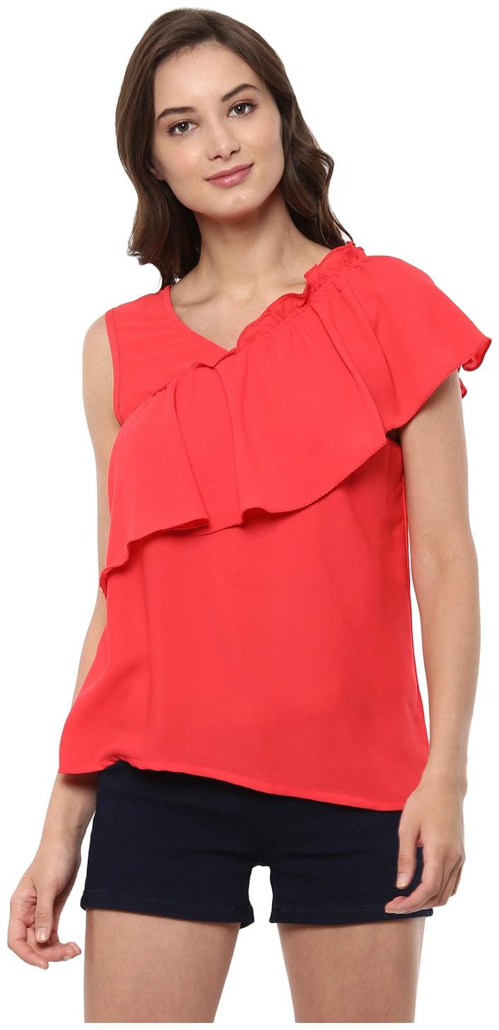 

Pannkh Women s Asymmetric One-Side Frill Top