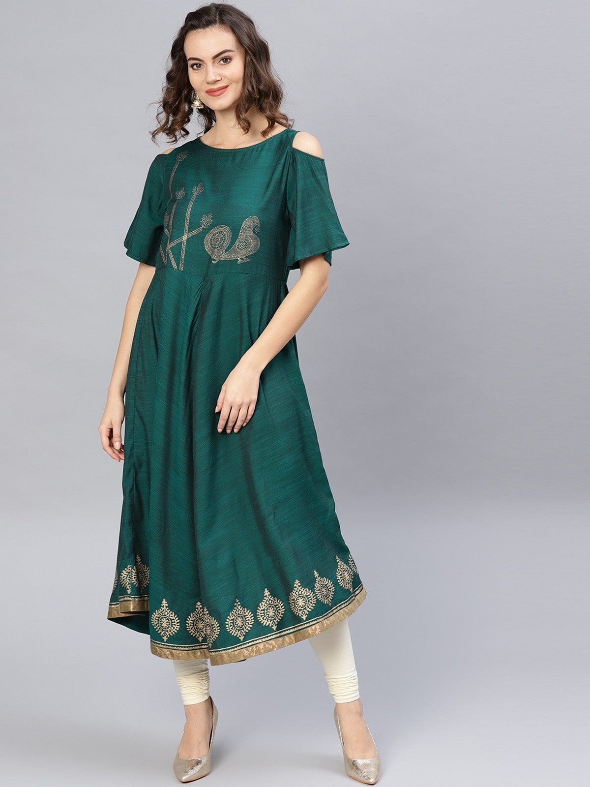 

Pannkh Women Green Printed Layered Kurta
