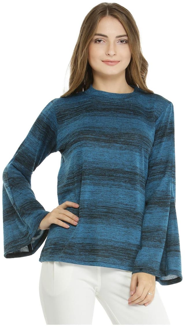 Pannkh Women Printed Sweater - Blue