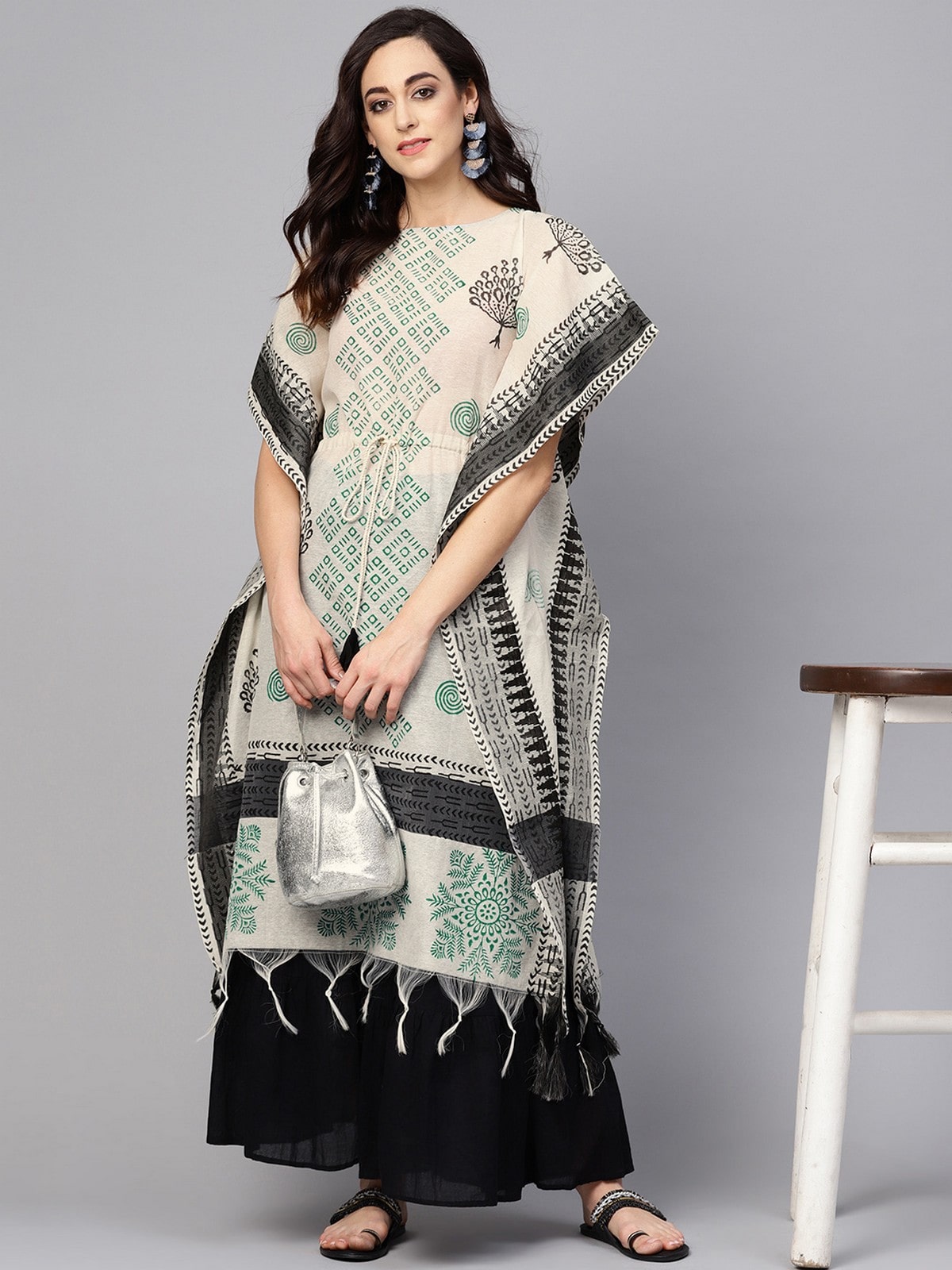 

Pannkh Women White Printed Layered Kurta