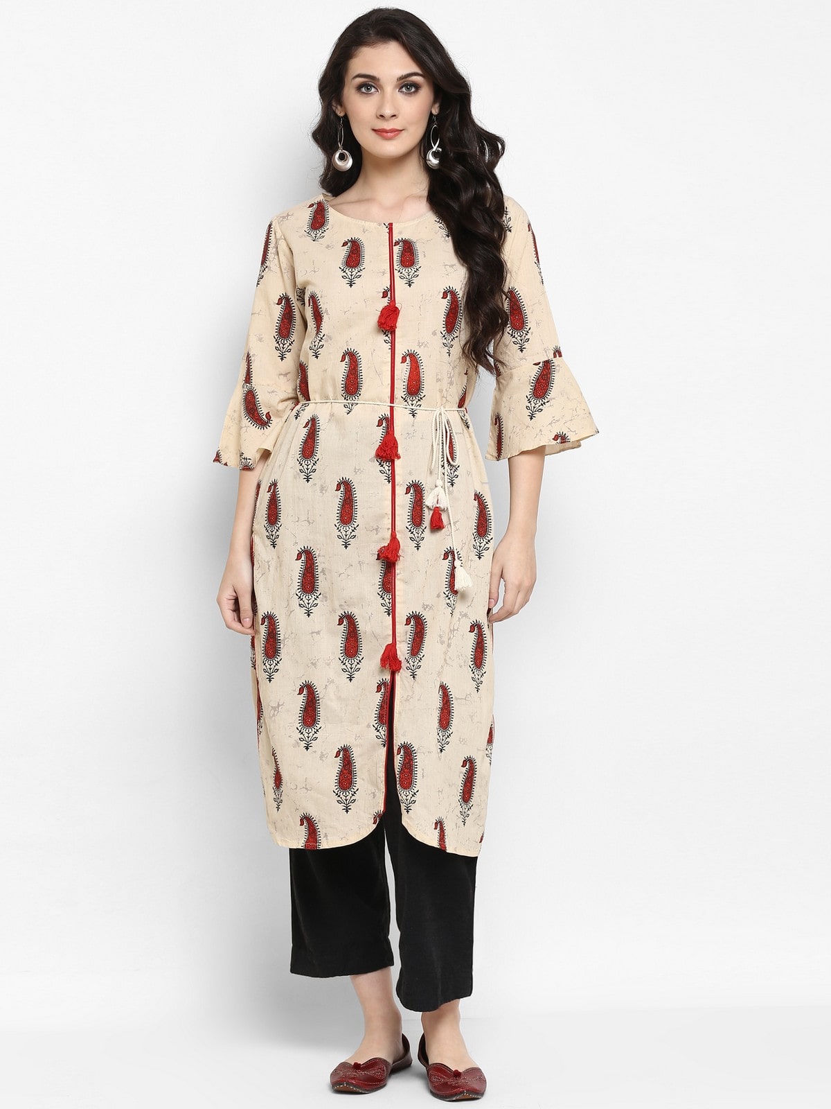 

Pannkh Women Beige Printed Straight Kurta