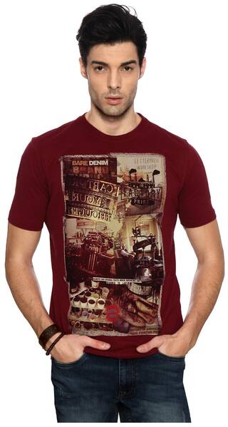 Bare Denim By Pantaloons Men Regular Fit Round Neck T Shirt Bare Denim By Pantaloons Men Regular Fit Round Neck T Shirt Maroon