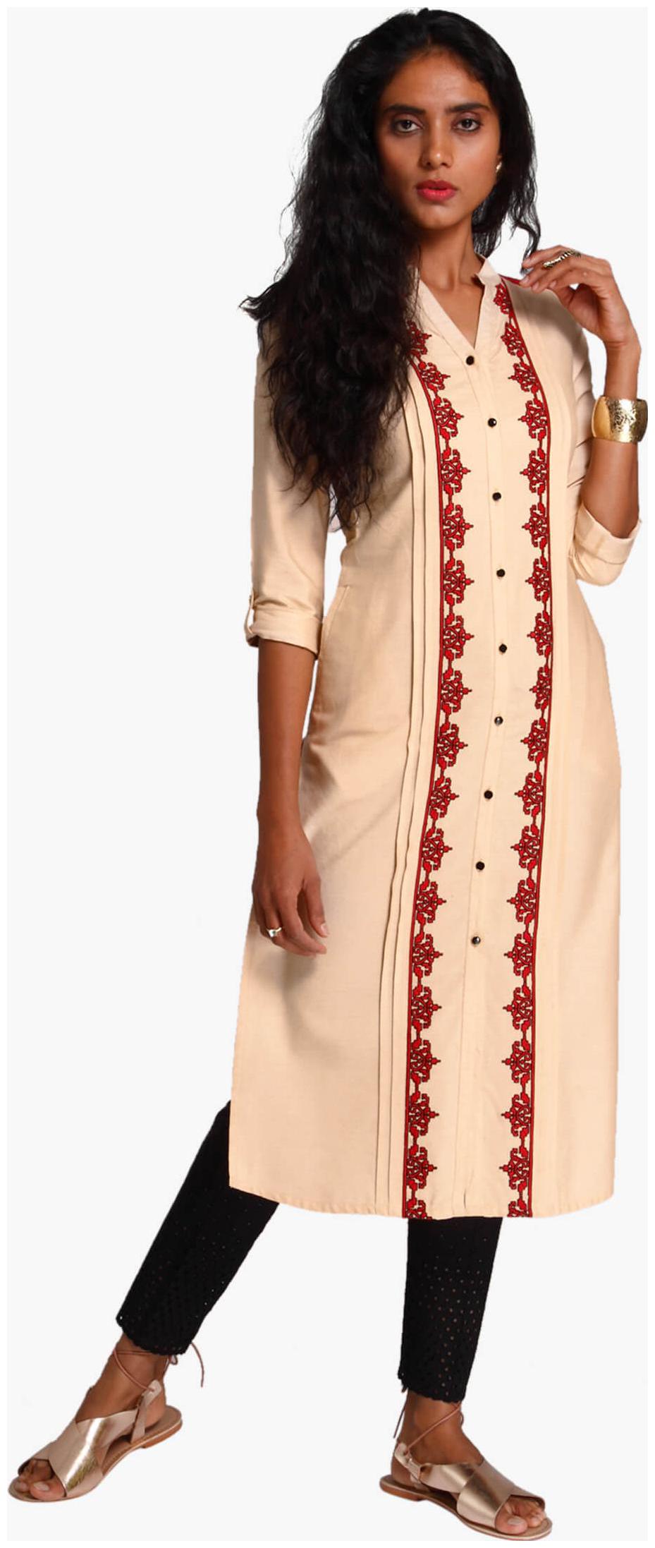 

NAARI Women Beige Embroidered Straight Kurti