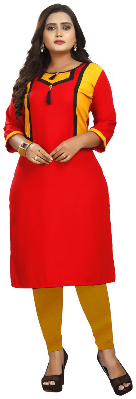 

Parangi Women Red Colorblocked Straight Kurta
