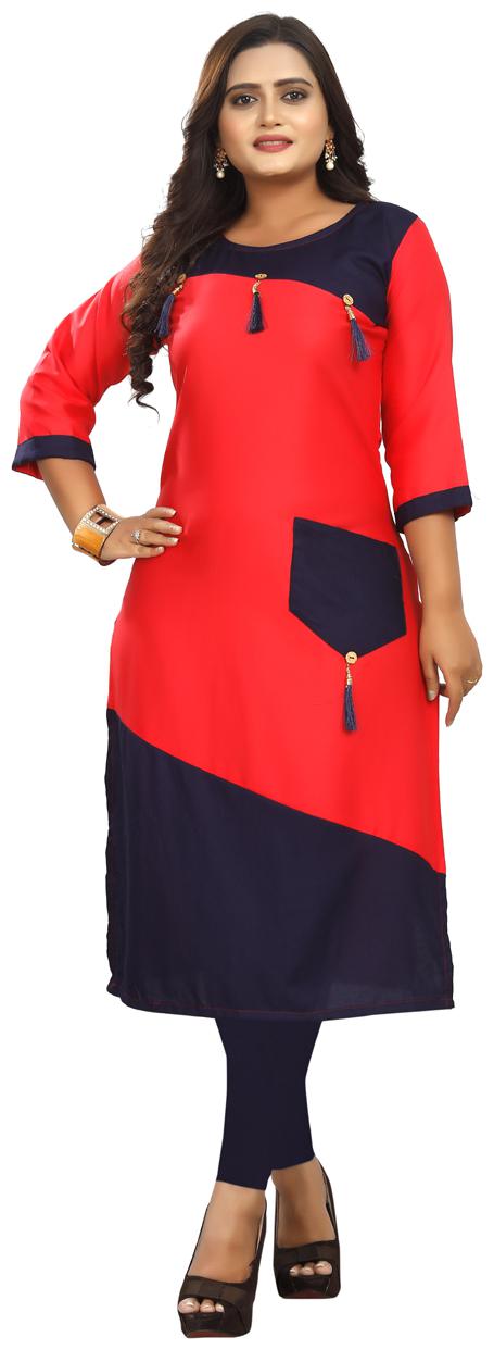

Parangi Women Blue Red Solid Straight Kurta