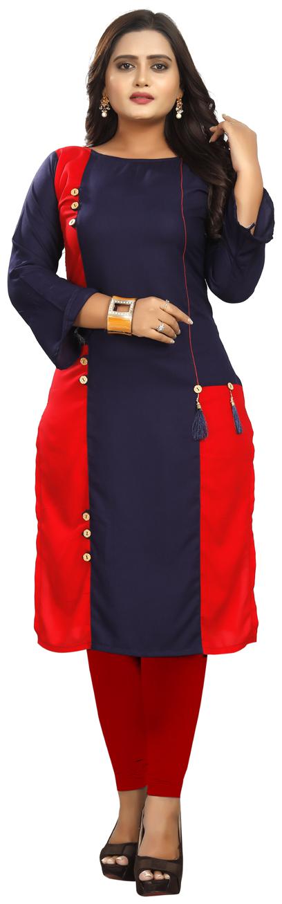 

Parangi Women Red Blue Solid Straight Kurta