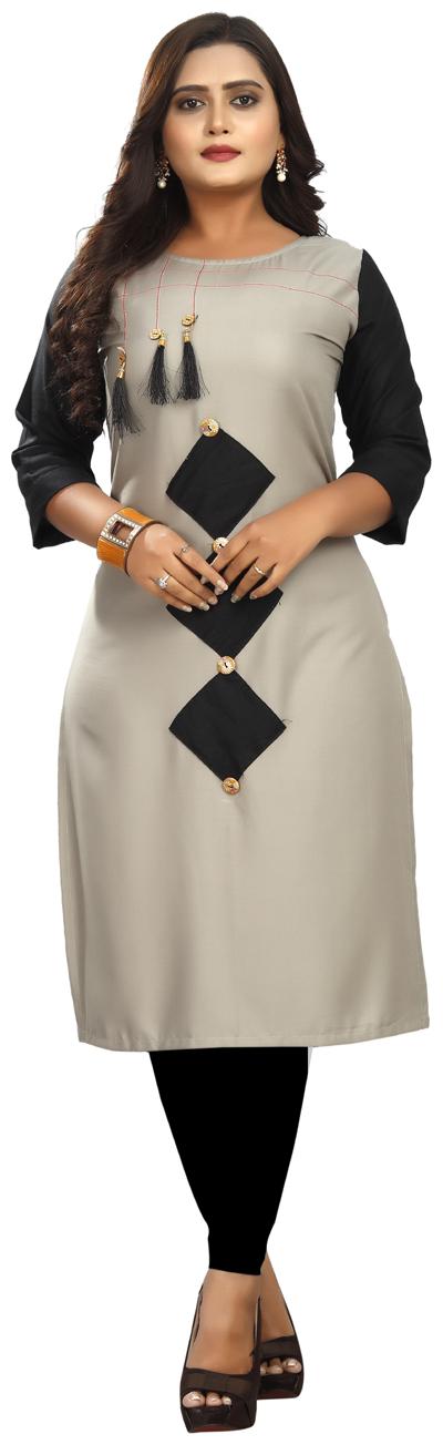 

Parangi Women Grey Colorblocked Straight Kurta