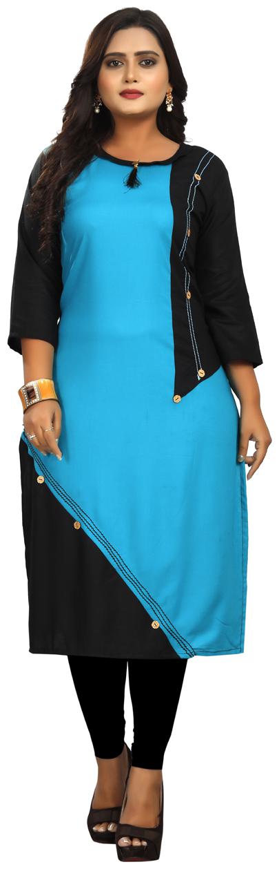 

Parangi Women Turquoise Black Solid Straight Kurta