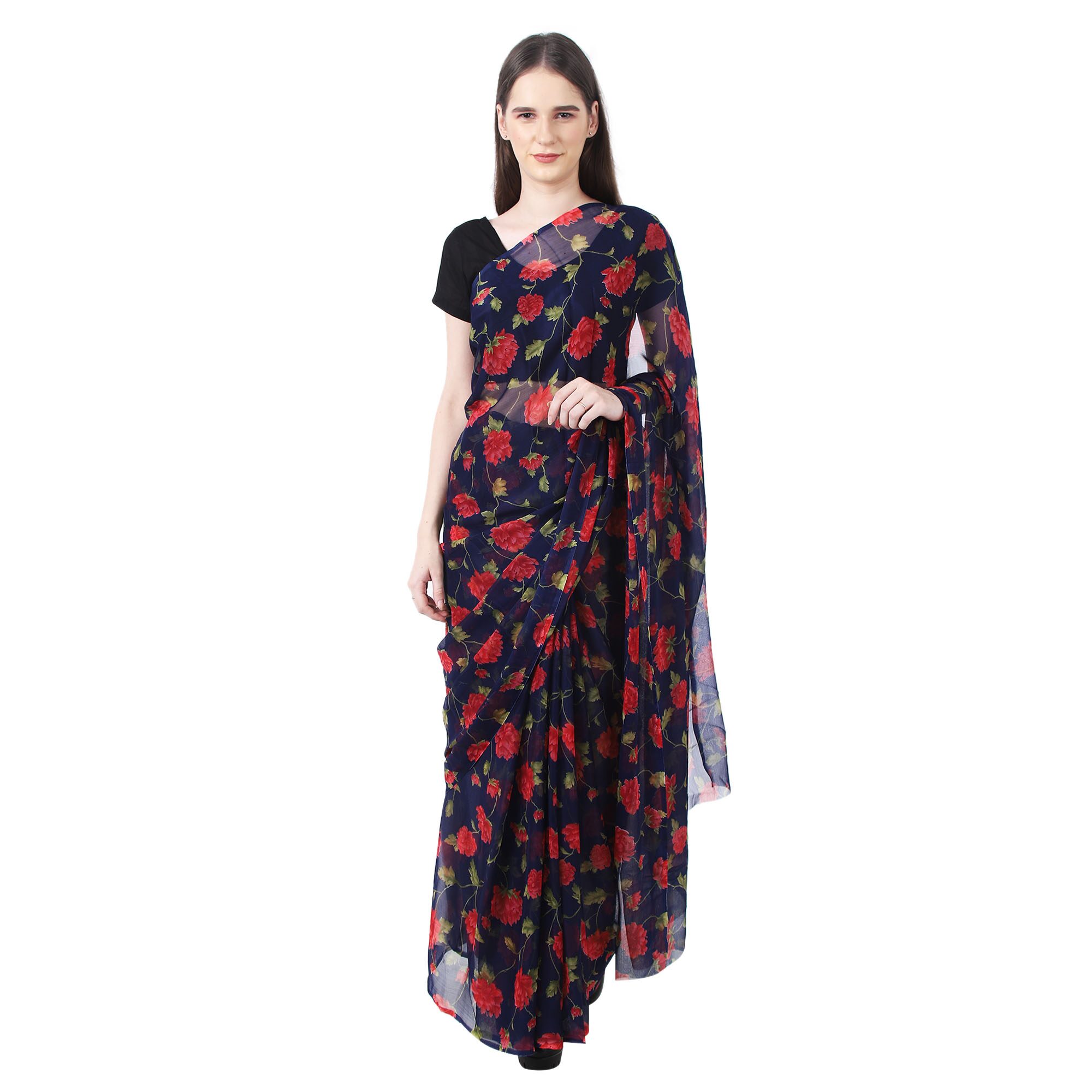 

Paras Designer Chiffon Floral Blue Color Regular Saree