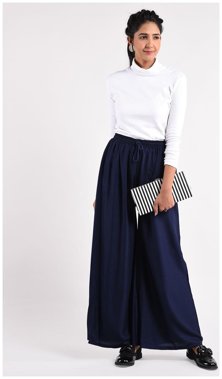 

Paras Fashions Blue Solid Flared Palazzo