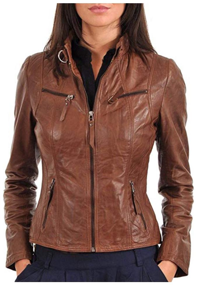 

PARE Women Solid Leather Jacket - Brown