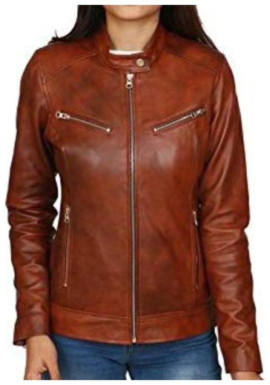 

PARE Women Solid Leather Jacket - Brown