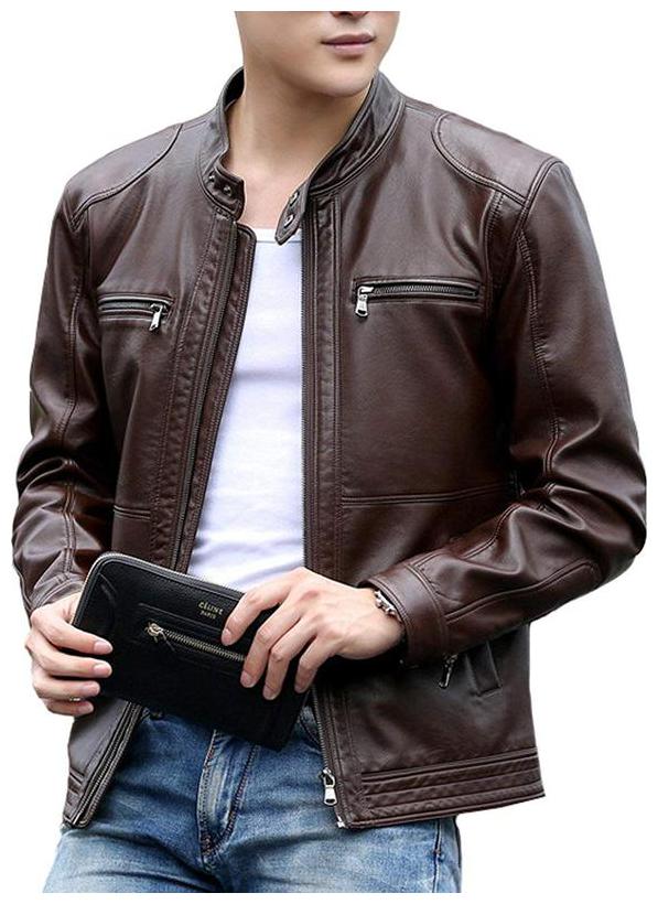 

PARE Men Brown Solid Leather jacket