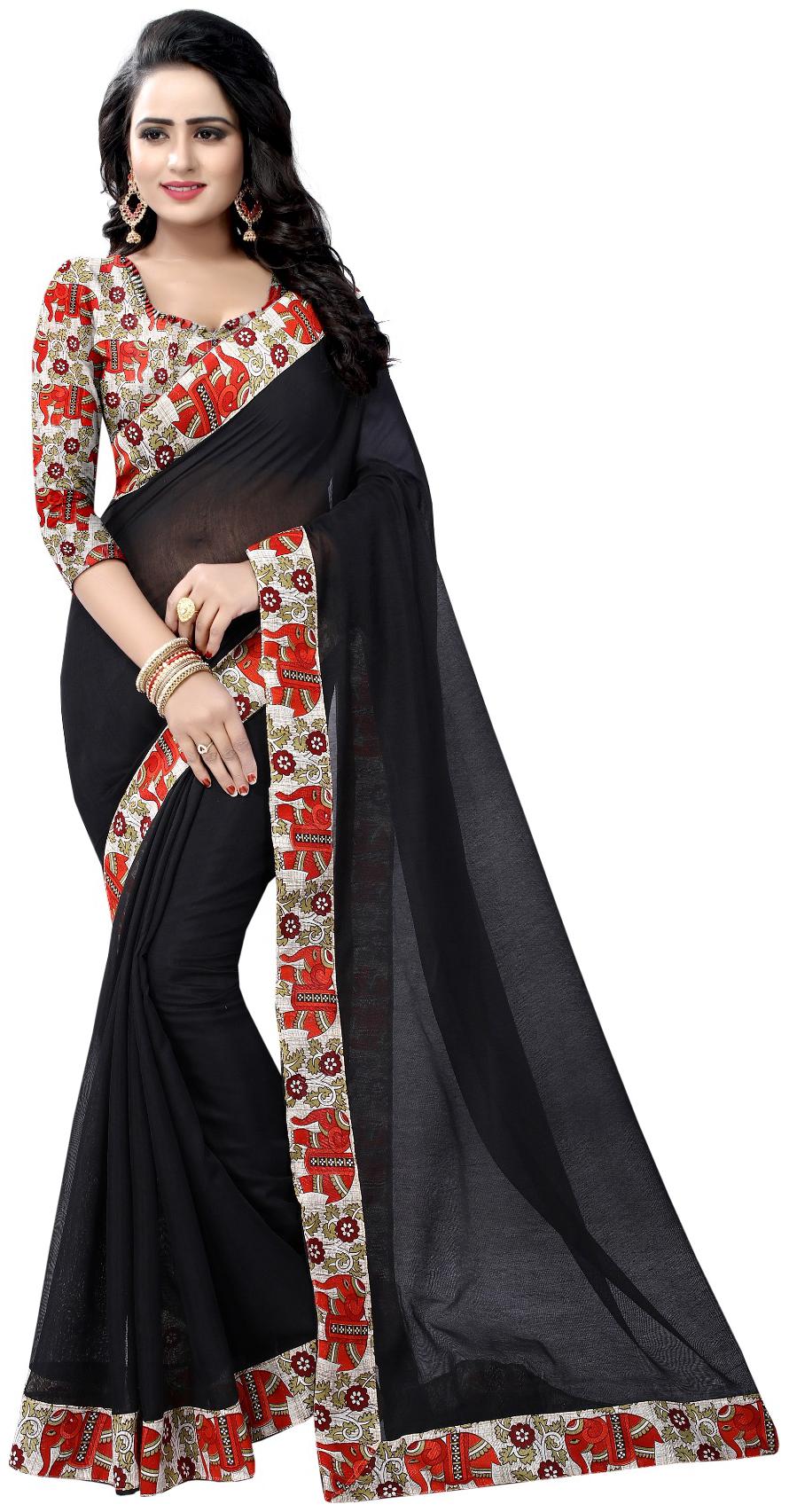 

Pari Designer Black Color Chanderi Cotton Kalamkari Sareewith Blouse