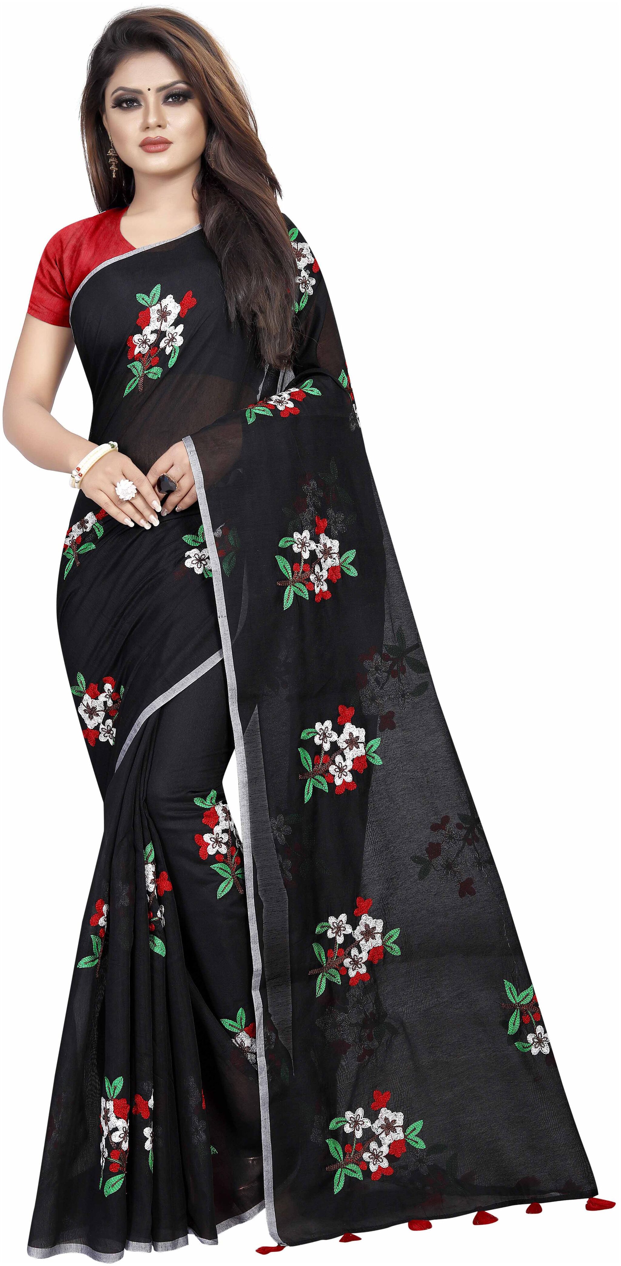 

Pari Designer Women Black Chanderi Embroidered Saree