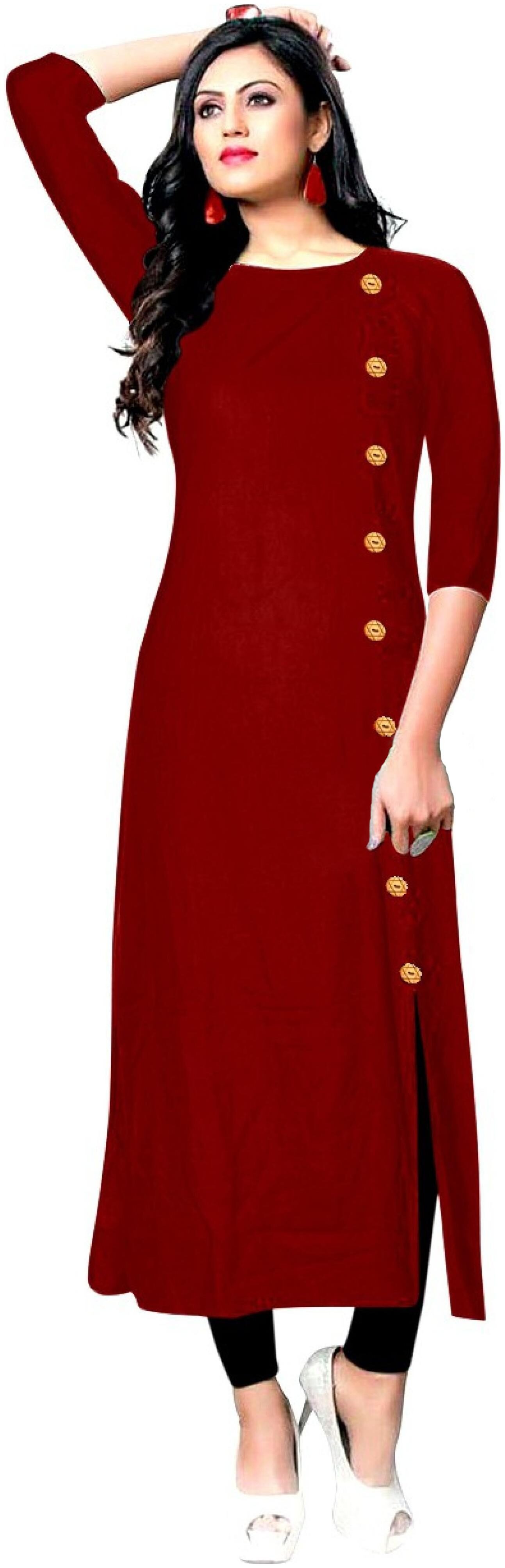 

Paris Designer Women Solid Rayon Kurtis (Maroon)