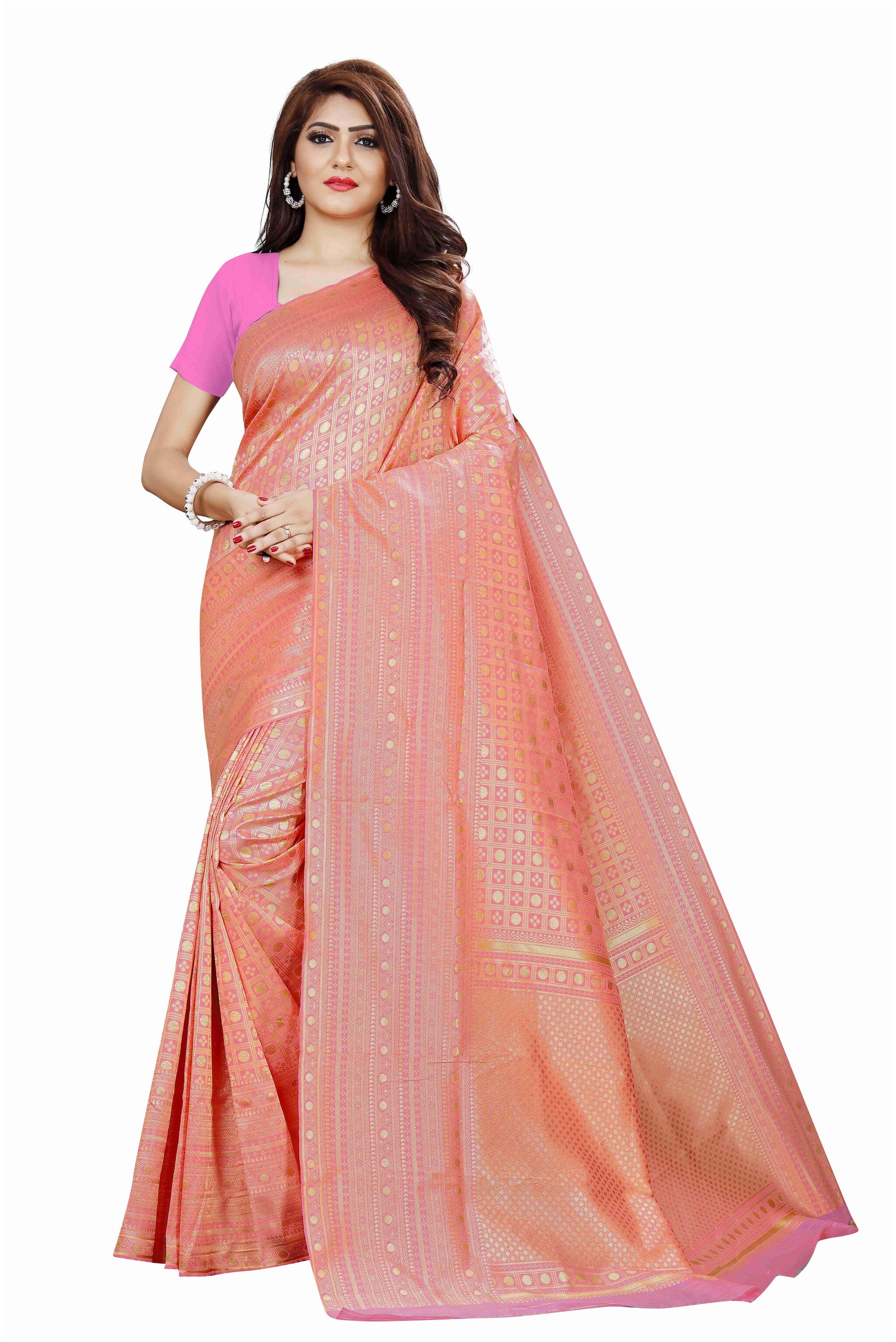 

Paris Designer Women Jacquard Woven Pink Regular Saree With Blouse