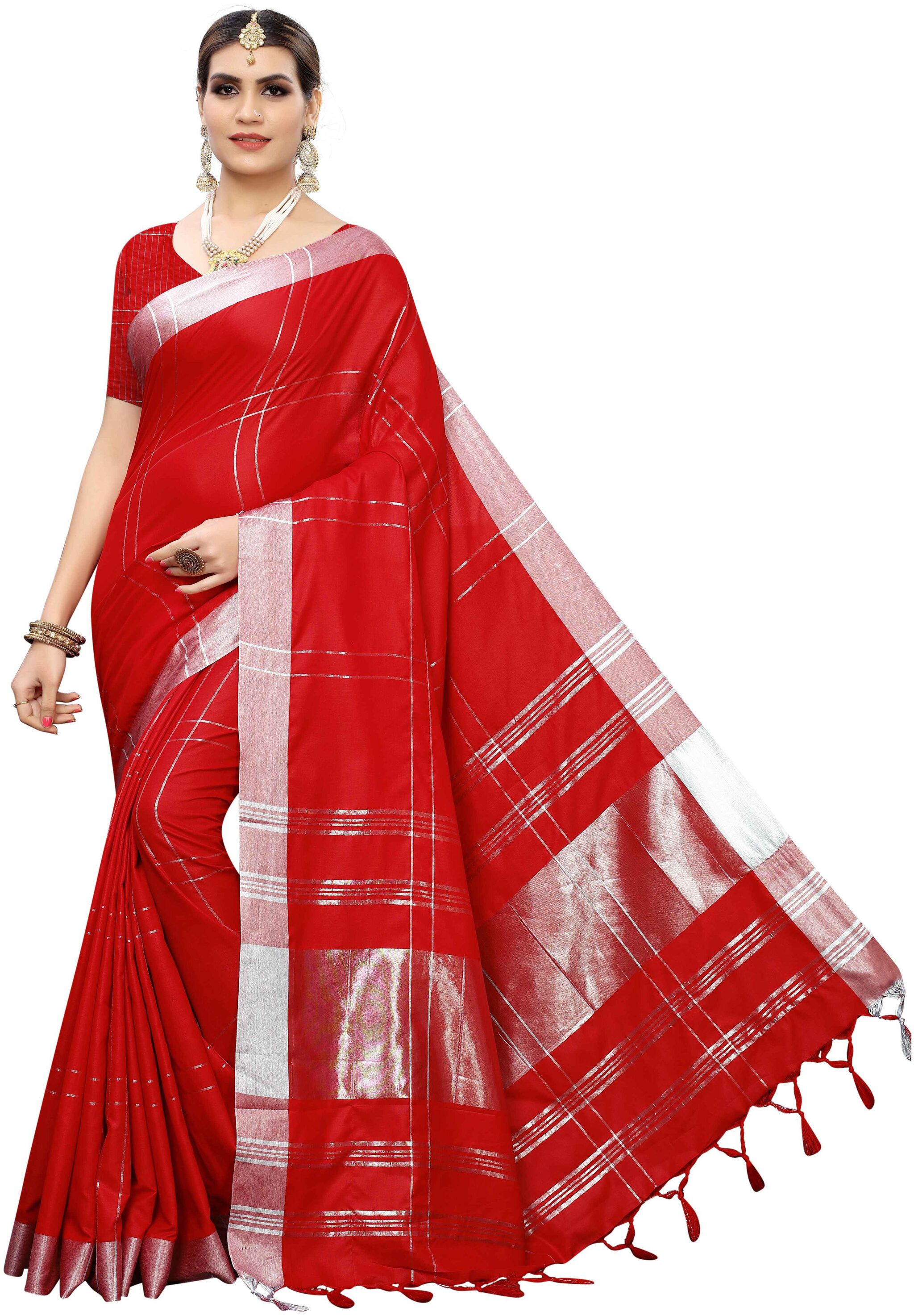 

Paris Designer Cotton Saree with Blouse Piece (Red)