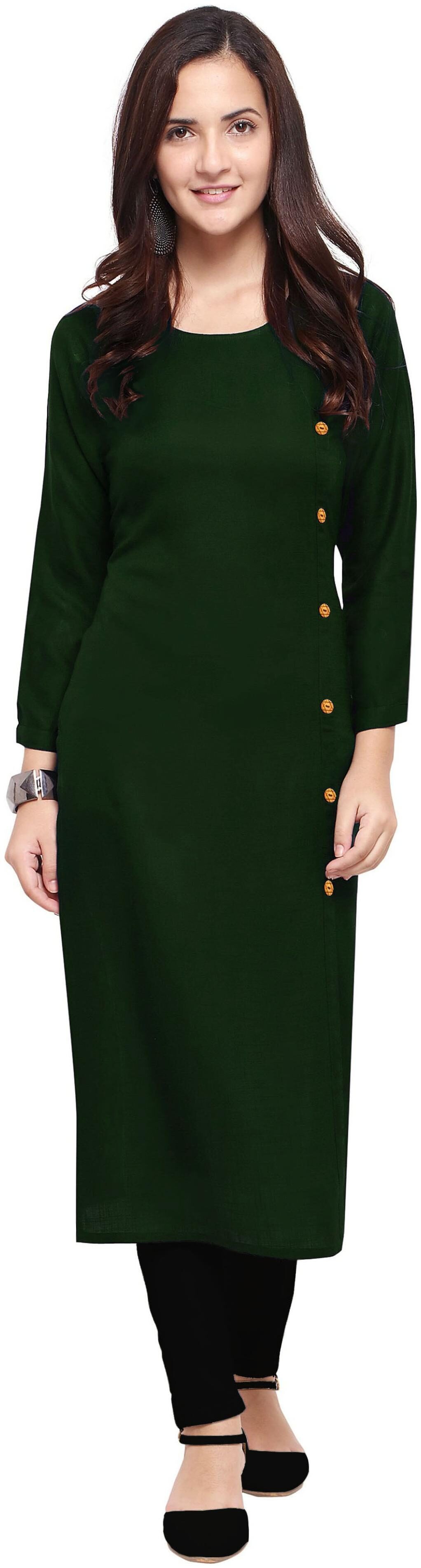 

Paris Designer Solid Rayon Kurtis For Women (Dark Green)