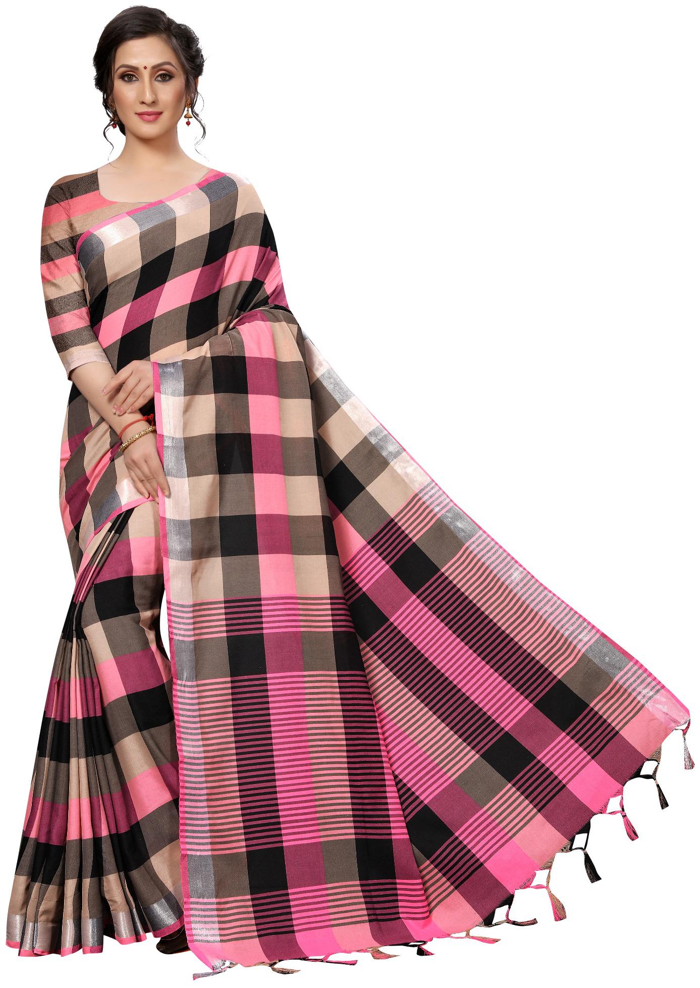 

Paris Designer Cotton Checkered Multi Color Saree with Blouse