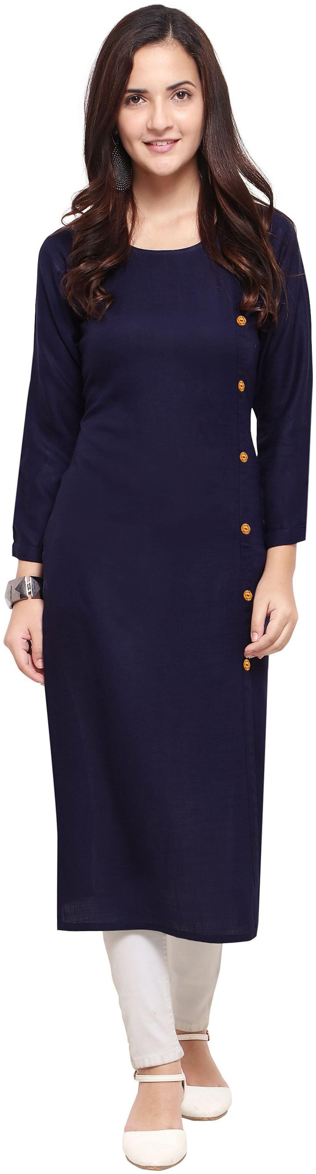 

Paris Designer Solid Rayon Kurtis For Women (Navy Blue)