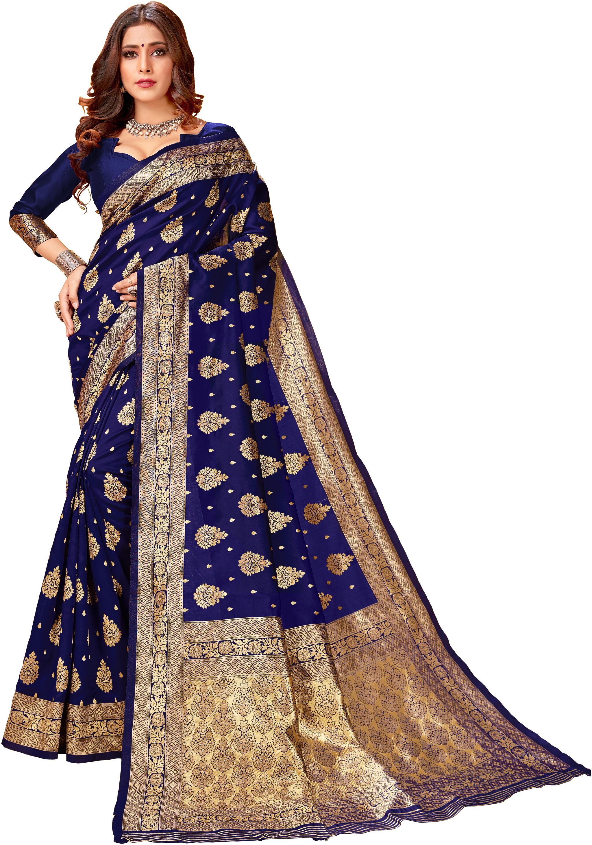 

Paris Designer Women Woven Kanchipuram Silk Saree (Blue)