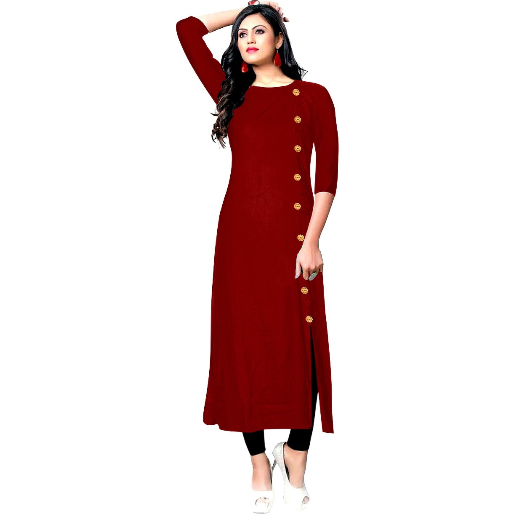 

Paris Designer Women Solid Rayon Kurtis (Maroon)