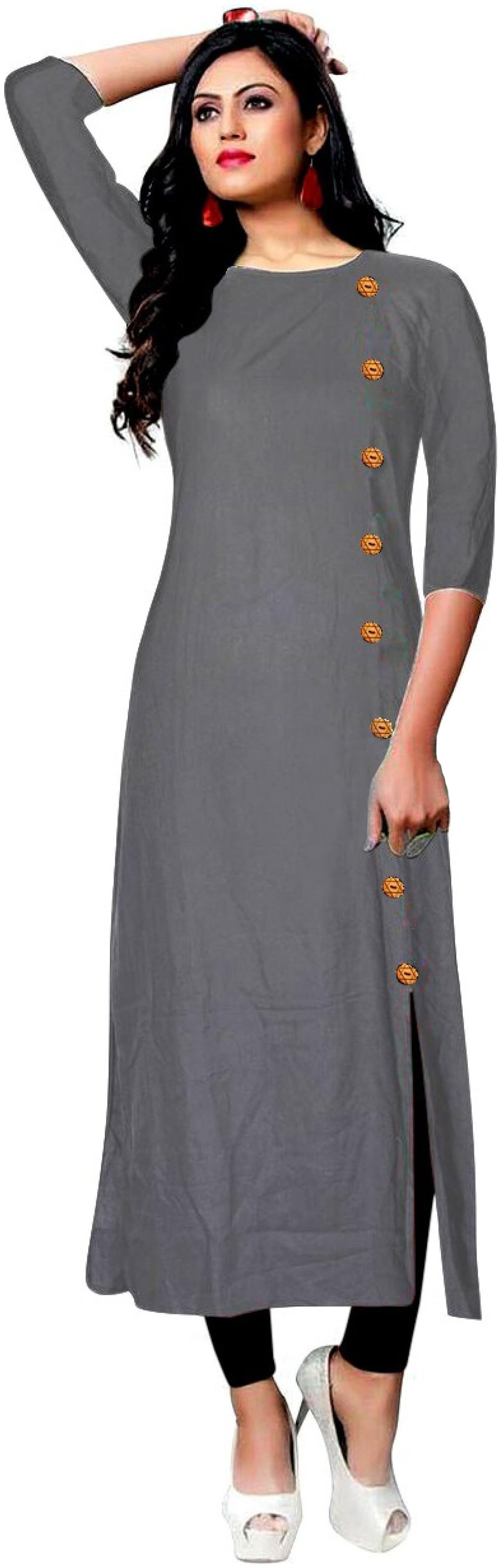 

Paris Designer Women Solid Rayon Kurtis (Grey)